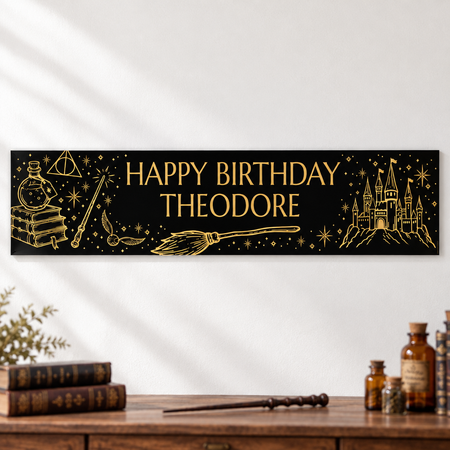 Wizard School Black and Gold Personalised Banner - 120cm x 30cm