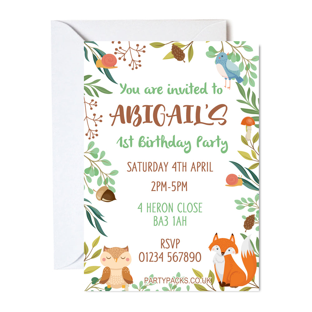 Woodland Personalised Party Invites - Pack of 16