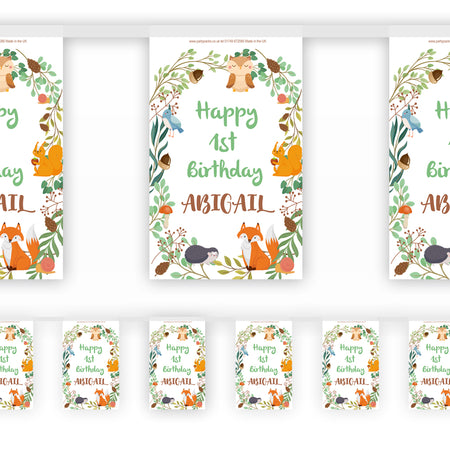 Woodland Animals Personalised Paper Flag Bunting - 2.4m