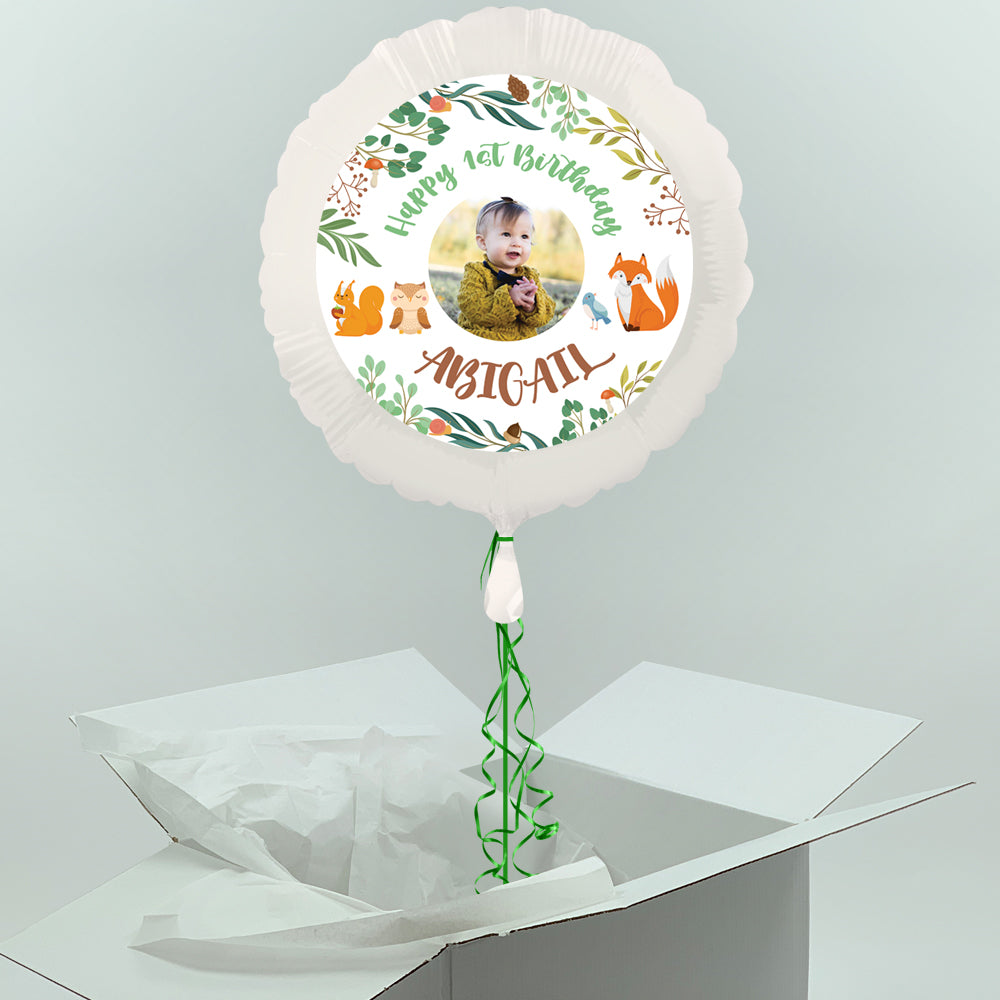 Woodland Animals Inflated Personalised Photo Balloon in a Box