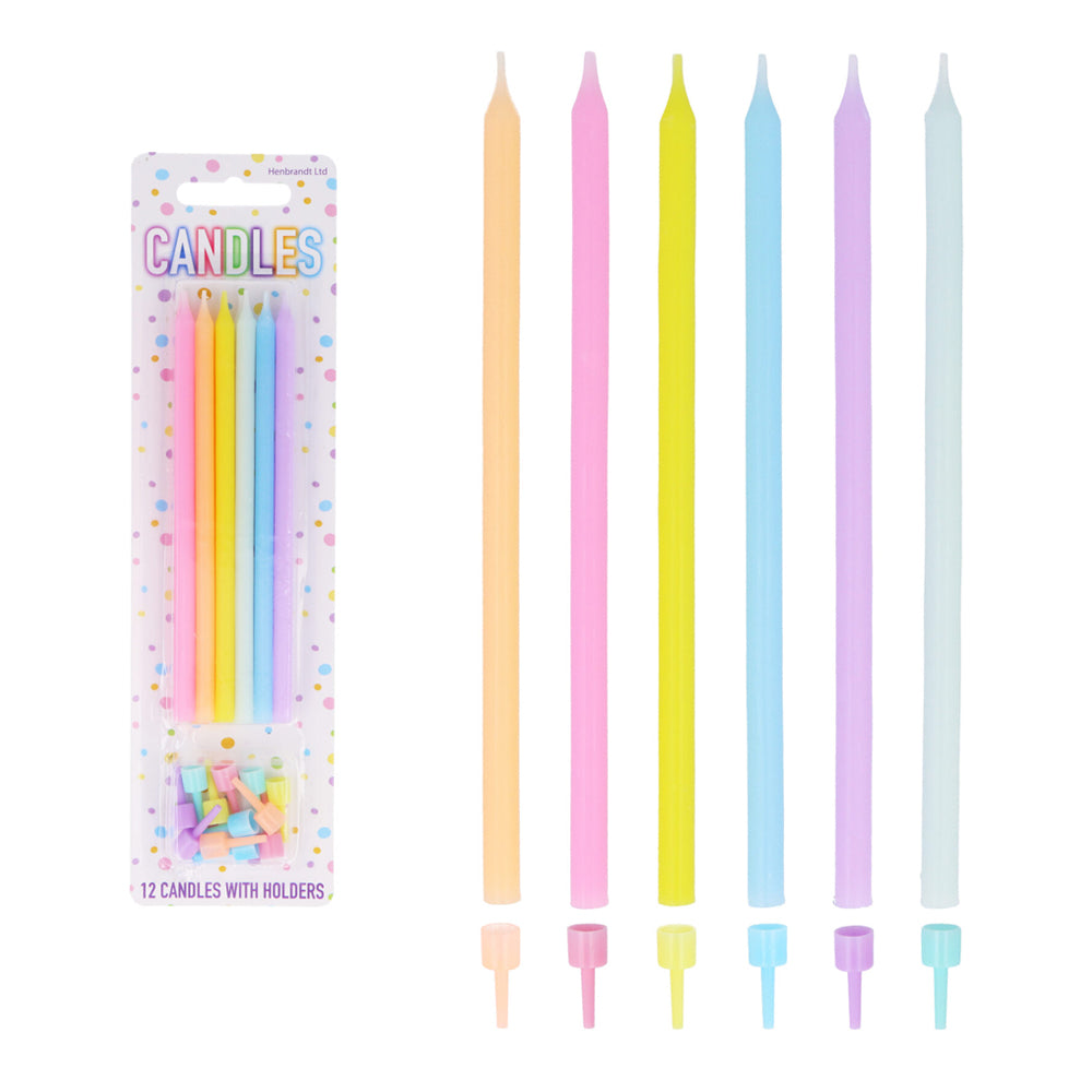 Tall Pastel Candles with Holders - Pack of 12