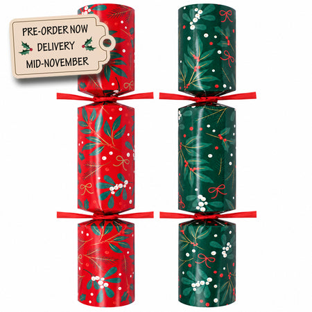Christmas Crackers Eco-Friendly Festive Berries Red & Green - 10