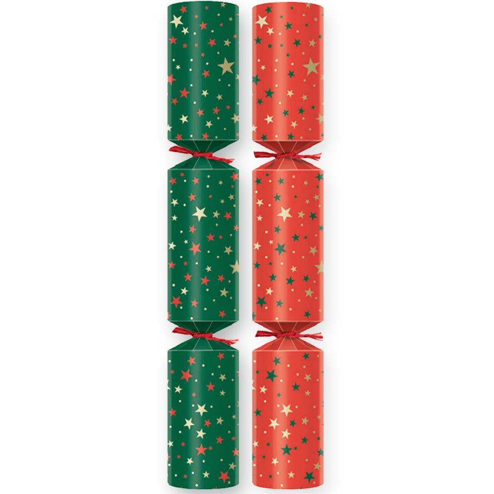 Red and Green Star Christmas Crackers - Plastic-Free - 9" - Each