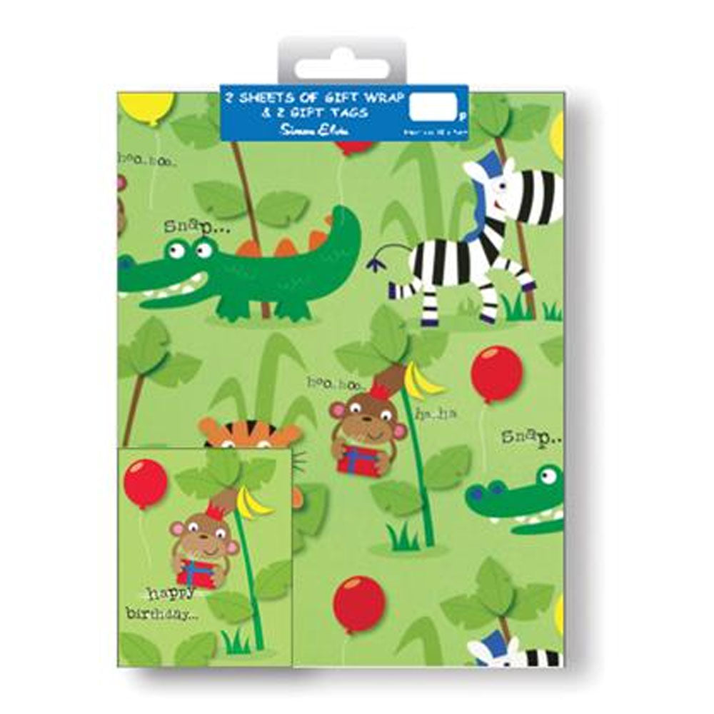 Jungle Wrapping Paper With Gift Tags - 2 Sheets - 70cm