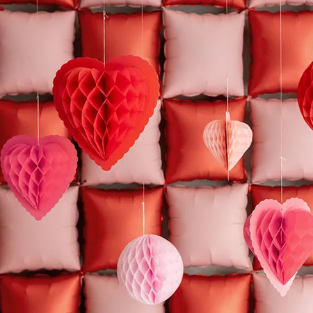 Honeycomb Hanging Heart Decorations - Pack of 3