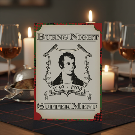 A5 Burns Night supper menu on a laid table