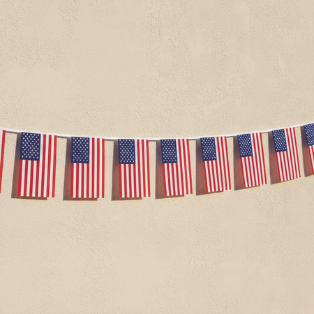 American Flag Bunting Against Outdoor Wall
