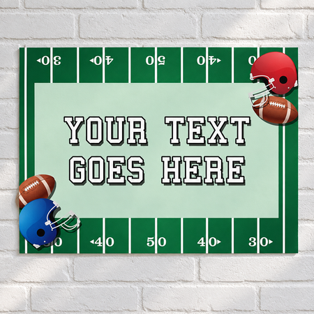 American football poster on a white brick wall with soft light and shade, in square format