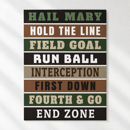 American football poster on a white wall with soft light and shade, in square format