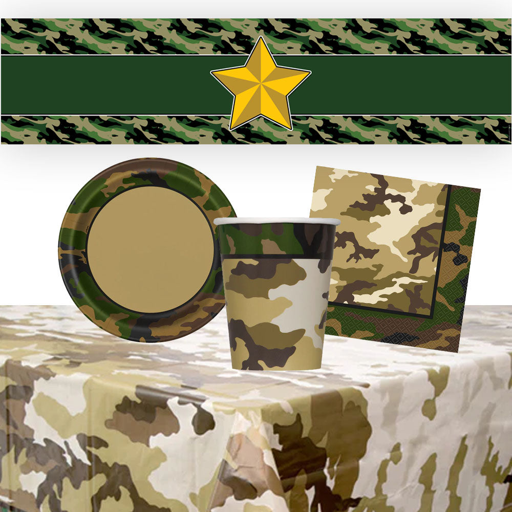Army Camouflage Tableware Pack with FREE Birthday Banner - For 8