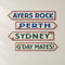 Australian directional cardboard signs on an off-white wall