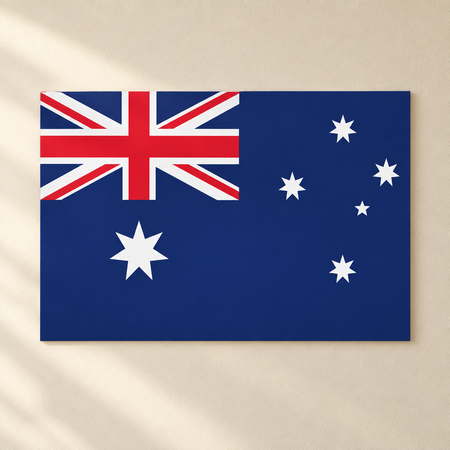 Australian flag poster on a cream wall