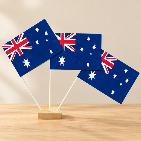 Australian table flags on a wood table
