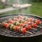 Bamboo Skewers with Vegetables on BBQ