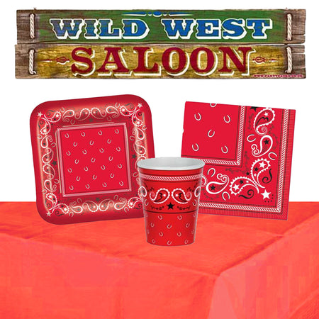 Wild West Cowboy Bandana Party Pack - For 8 - With FREE Banner!