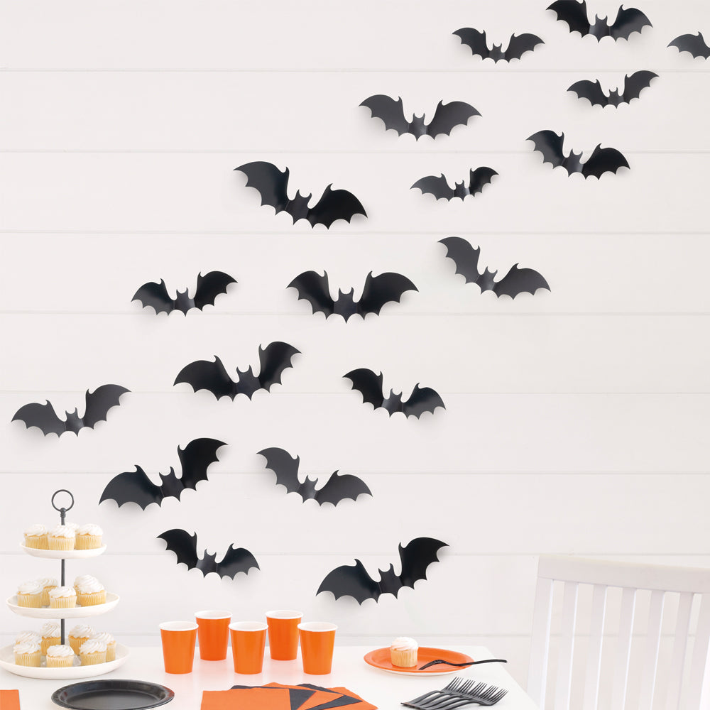 Halloween 3D Card Bat Wall Decorations - 15cm to 25cm - Pack of 24