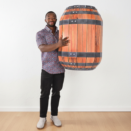 Beer Barrel with Man - White Wall and Wood Floor