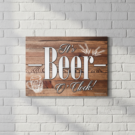 Beer O'Clock Sign on White Brick Wall
