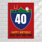 Birthday rugby poster on a white brick wall with soft light and shade, in square format