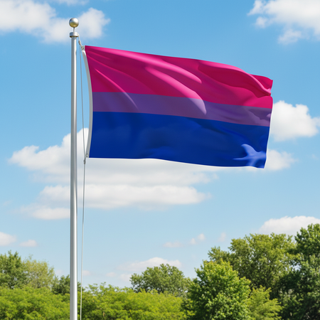 Bisexual Pride Flag on Metal Flagpole Outside