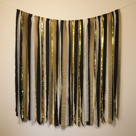 Black and Gold Streamer Backdrop with Wall Background
