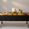 Black and Gold Tablecloth Party Buffet with Champagne