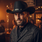 Black Cowboy Hat Worn by Man at Wild West Party