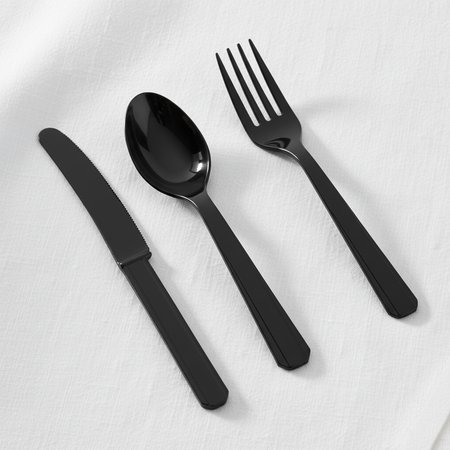 Black Cutlery - White Tablecloth Close Up