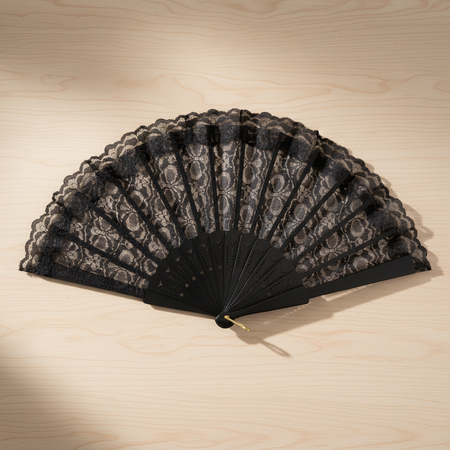 Black Lace Fan Flat Lay Overhead