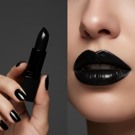 Black Lipstick Held and Close Up Lips