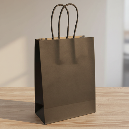 Black Paper Party Bag on Wood Table