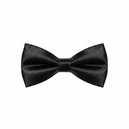 Black Satin Bow Tie on White Background