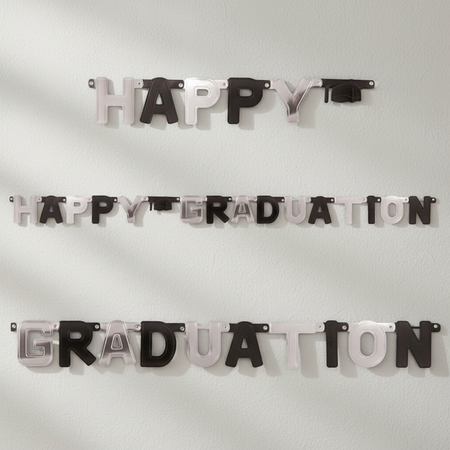 Black Silver Happy Graduation Banner with Background