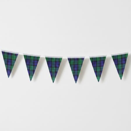 Black Watch tartan bunting on a white wall