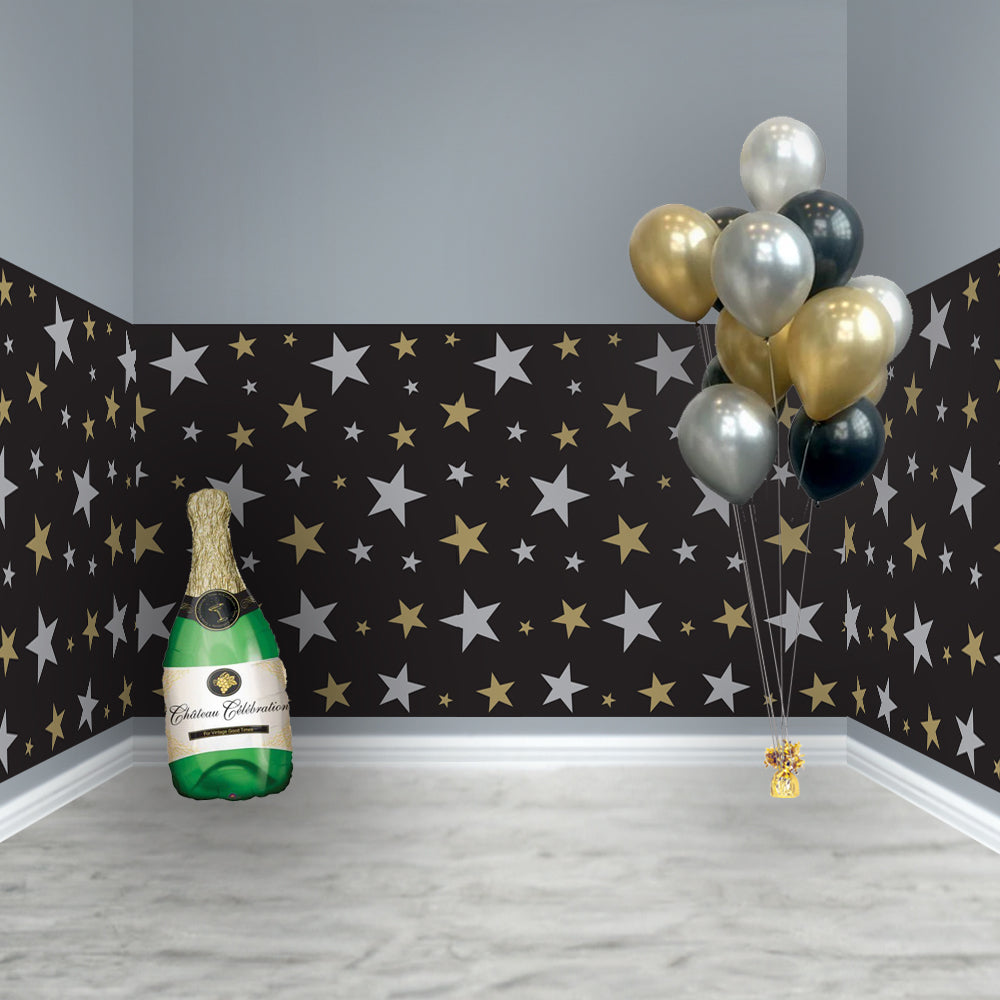 Black, Silver & Gold Star Backdrop Decoration - 9.14m