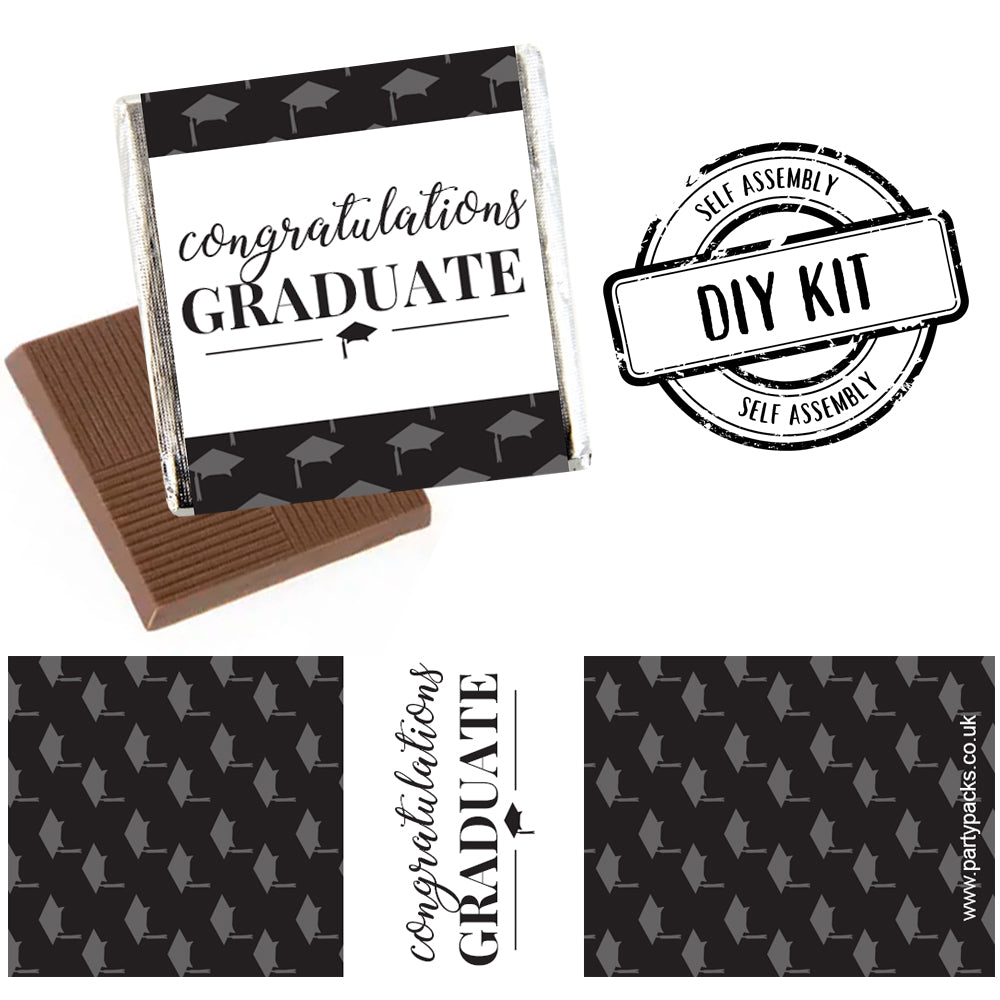 Black and White Graduation Square Chocolates - Pack of 16 - Self Assem ...