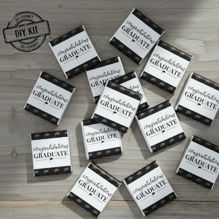 Black and White Graduation Square Chocolates - Pack of 16 - Self Assembly