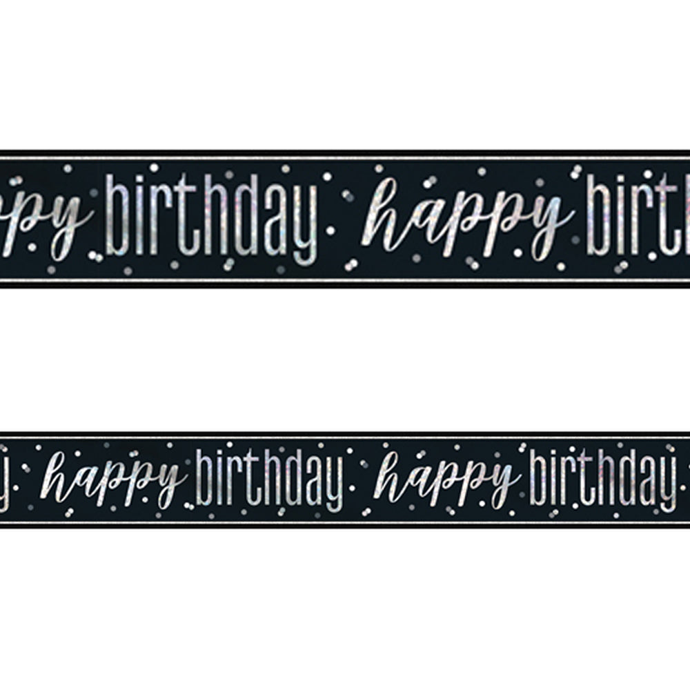 Birthday Glitz Black & Silver Happy Birthday Foil Banner - 2.7m