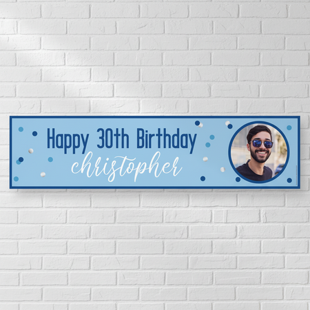 Blue Glitz Personalised Photo Banner - White Brick Wall