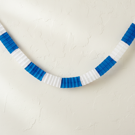 Blue & White Corrugated Paper Garland on Wall