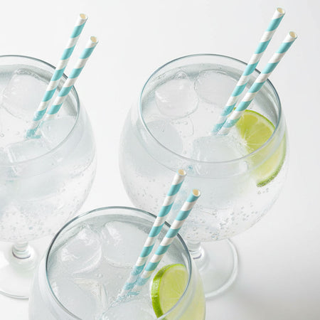 Pale Blue Stripes Paper Straws - Pack of 10