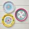 Boho Floral Paper Plates Flat Lay on Whitewashed Wood Table