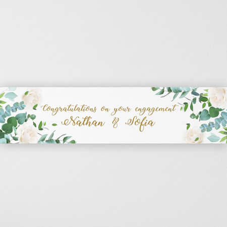 Botanical Foliage Engagement Banner on White Wall