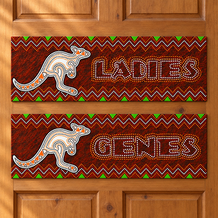 Both banners displayed on a wooden door
