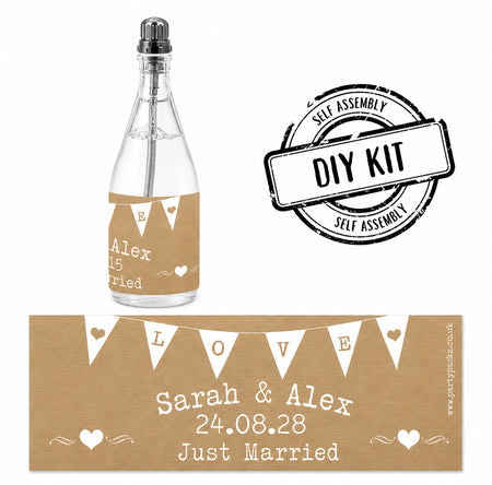 Brown Paper Rustic Personalised Mini Champagne Bubbles - Pack of 16