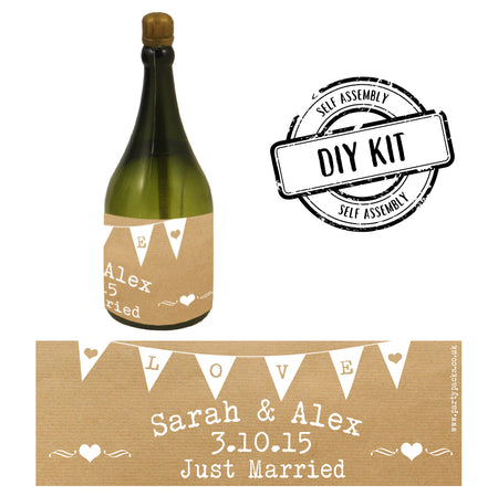 Brown Paper Rustic Personalised Mini Champagne Bubbles - Pack of 16