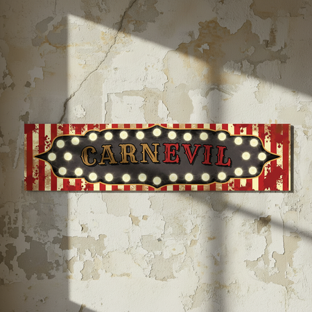 Carnevil Banner on Distressed Cream Wall