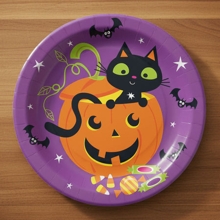 Cat and Pumpkin Paper Plates - 22cm - Pack of 8