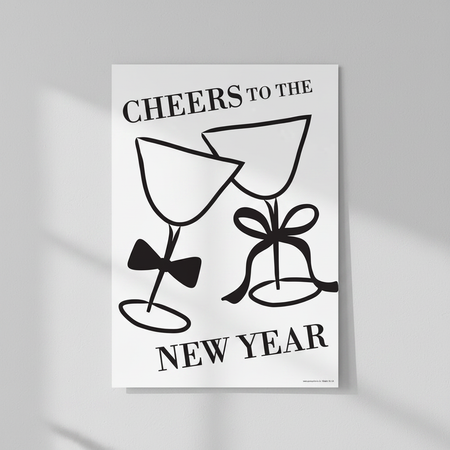 Cheers to the New Year poster on a pale grey wall