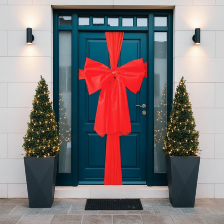 Christmas Door Bow - Modern White Stone House